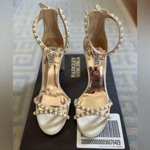 Badgley Mischka Pearl & Crystal Ivory Satin Heels
